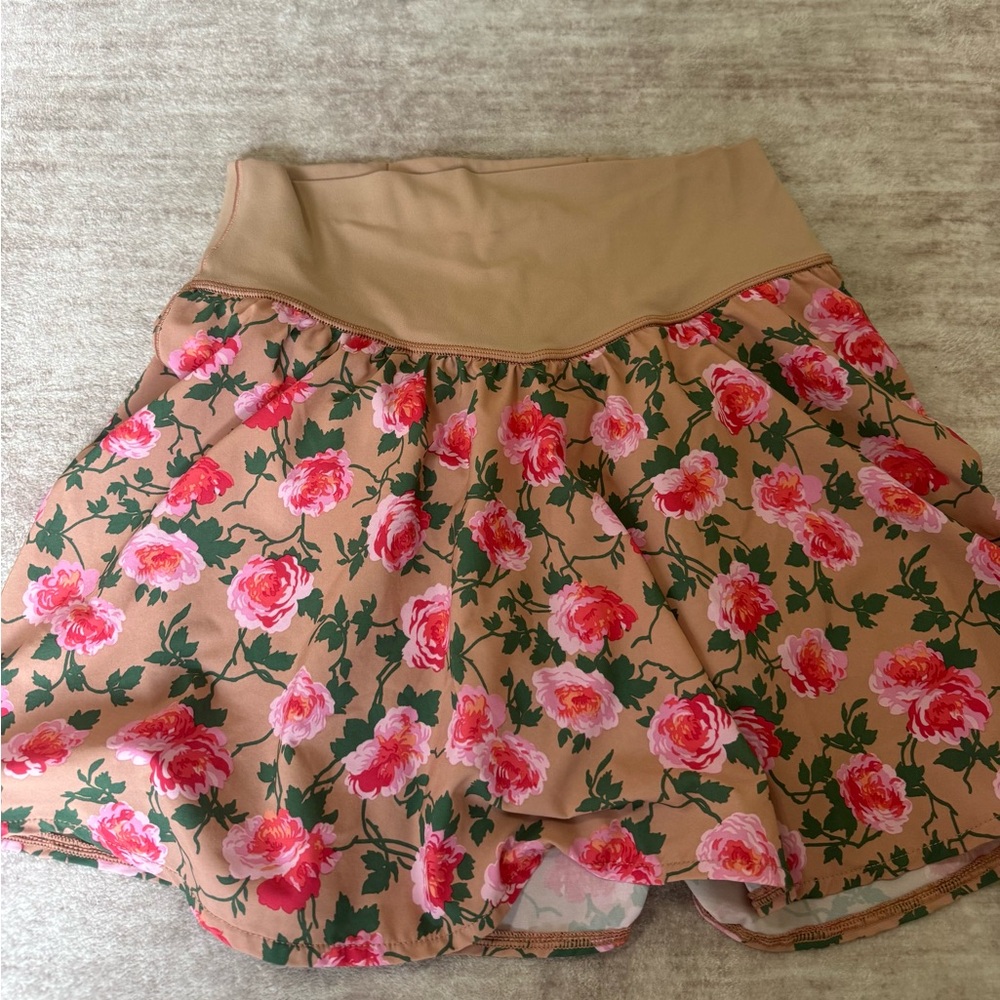 Aerie Floral Skirt in Tan and Pink